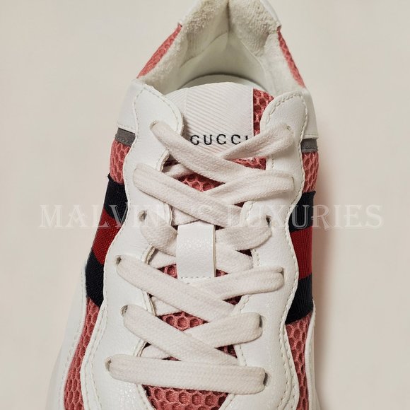 GUCCI SNEAKERS RHYTON WHITE PINK WEB DETAIL MESH SHOES sz 37 G 7 US - Picture 13 of 16